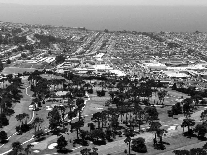 Aerial View of Lake Merced Golf Course Daly City to Pacific Ocean
