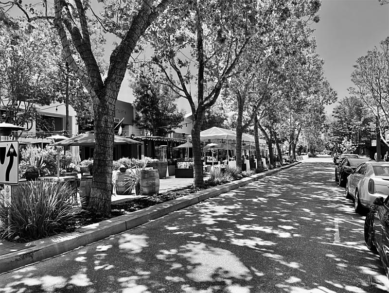 View Looking Up the Street in Downtown Atherton, California