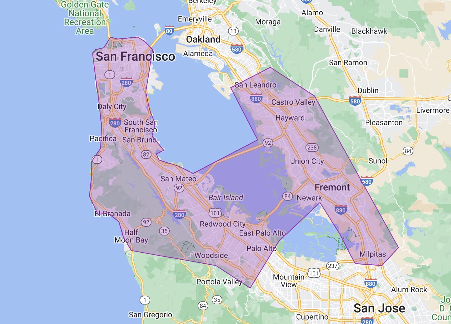 Bay Area Weed Delivery Cities Served Map an Delivery Zone